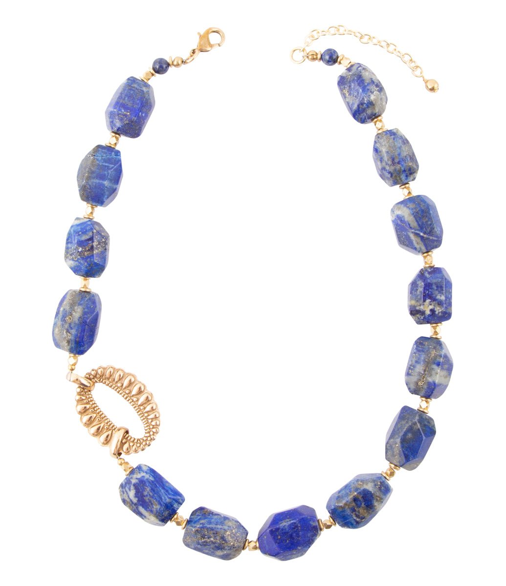 Chunky Blue Lapis Station Golden Necklace - Barse Jewelry
