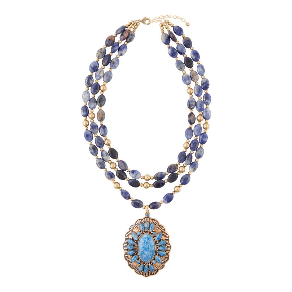 Concho Denim Blue Lapis Golden Statement Necklace - Barse Jewelry