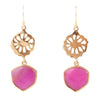 Dara Pink Magenta Agate and Golden Floral Drop Earrings - Barse Jewelry