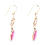 Dara Pink Magenta Agate and Golden Floral Drop Earrings - Barse Jewelry