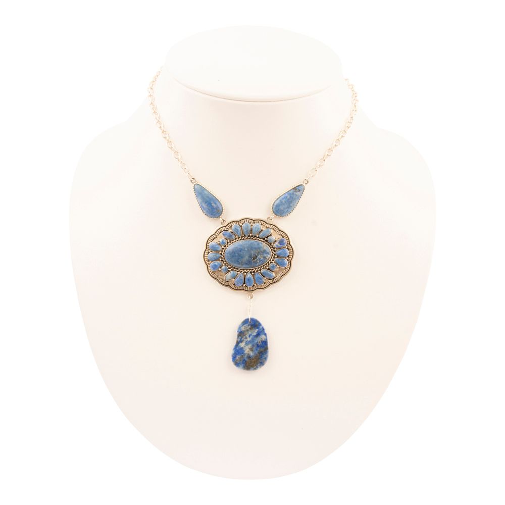Denim Blue Lapis Sterling Silver Concho Drop Necklace - Barse Jewelry