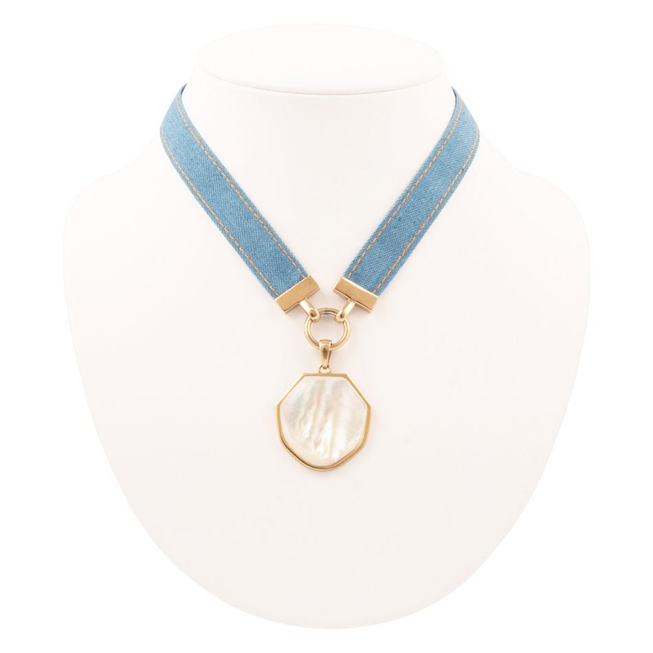 Denim Dreams White Mother of Pearl Ribbon Necklace - Barse Jewelry