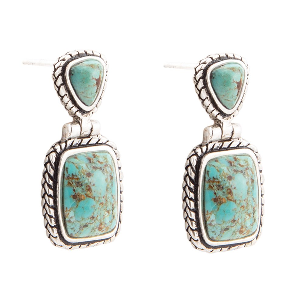 Detailed Blue Turquoise and Sterling Silver Drop Earrings - Barse Jewelry