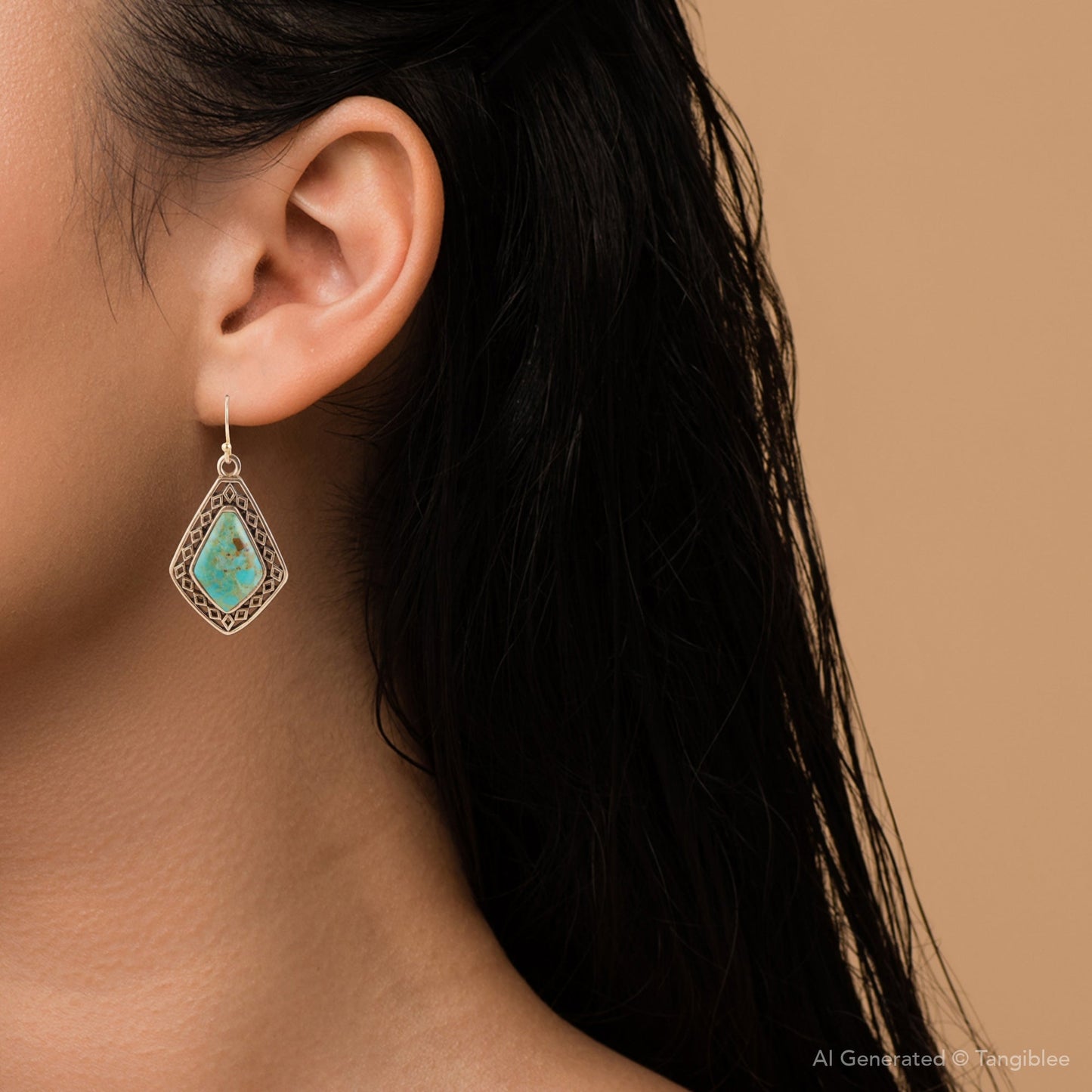 Dimond Blue Turquoise Stone Golden Drop Earrings - Barse Jewelry