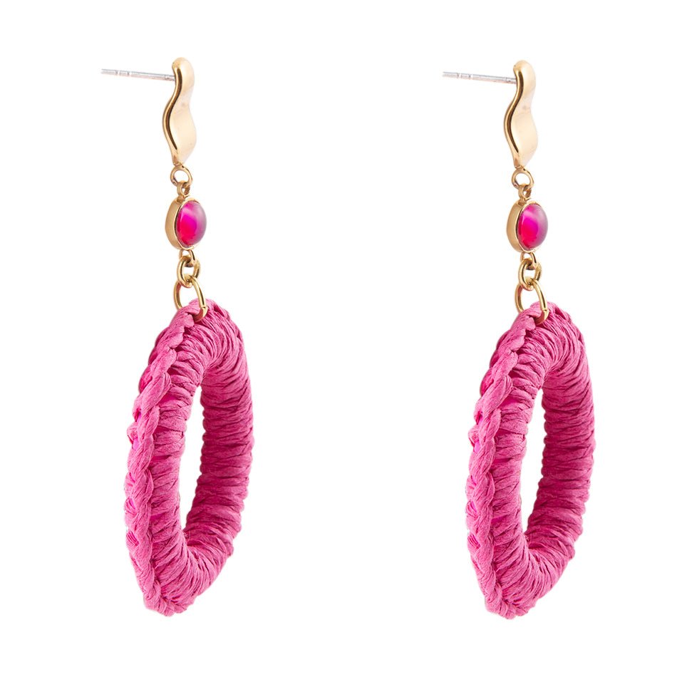 Dreams Pink Magenta Agate Woven Ring Golden Earrings - Barse Jewelry