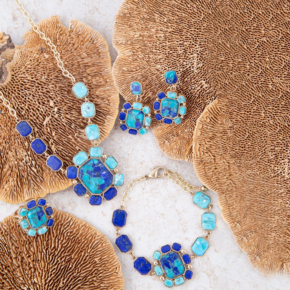 Duality Blue Lapis and Turquoise Golden Pendant Necklace - Barse Jewelry