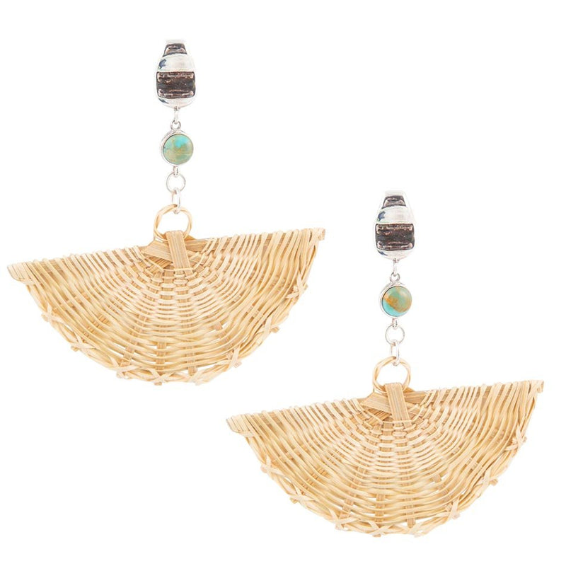 Fan of Rattan Blue Turquoise and Sterling Silver Earrings - Barse Jewelry