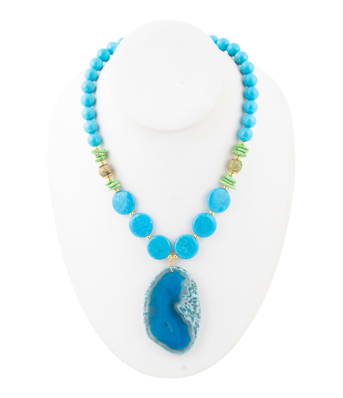 Fresh Twist Lime and Blue Agate Pendant Necklace - Barse Jewelry