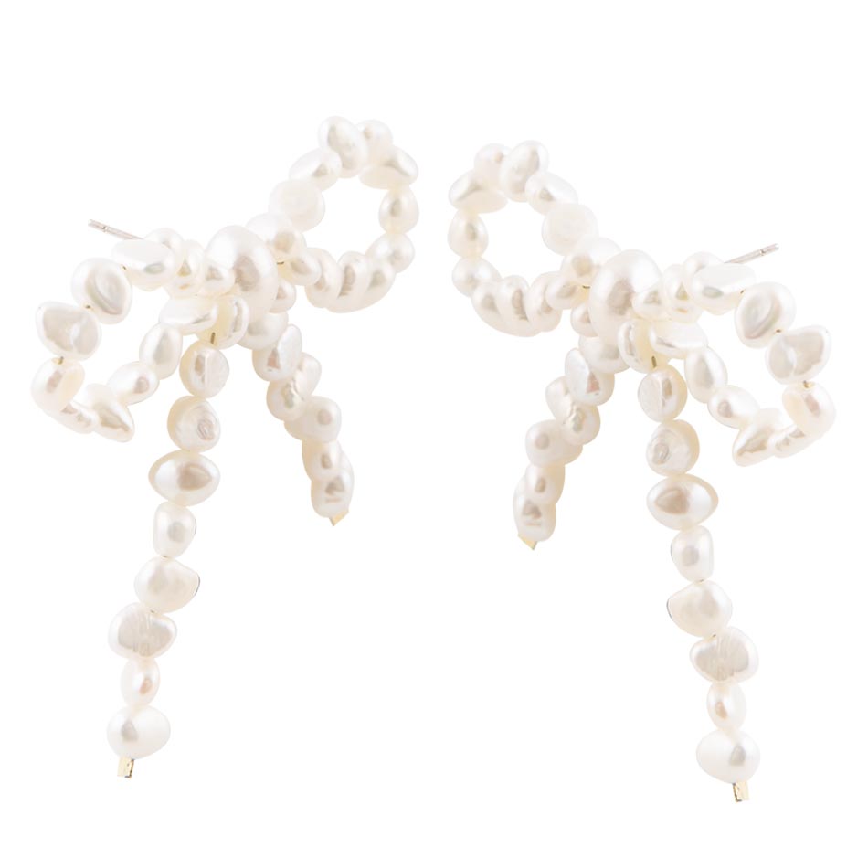 Freshwater White Pearl Bow Post Earrings - Barse Jewelry
