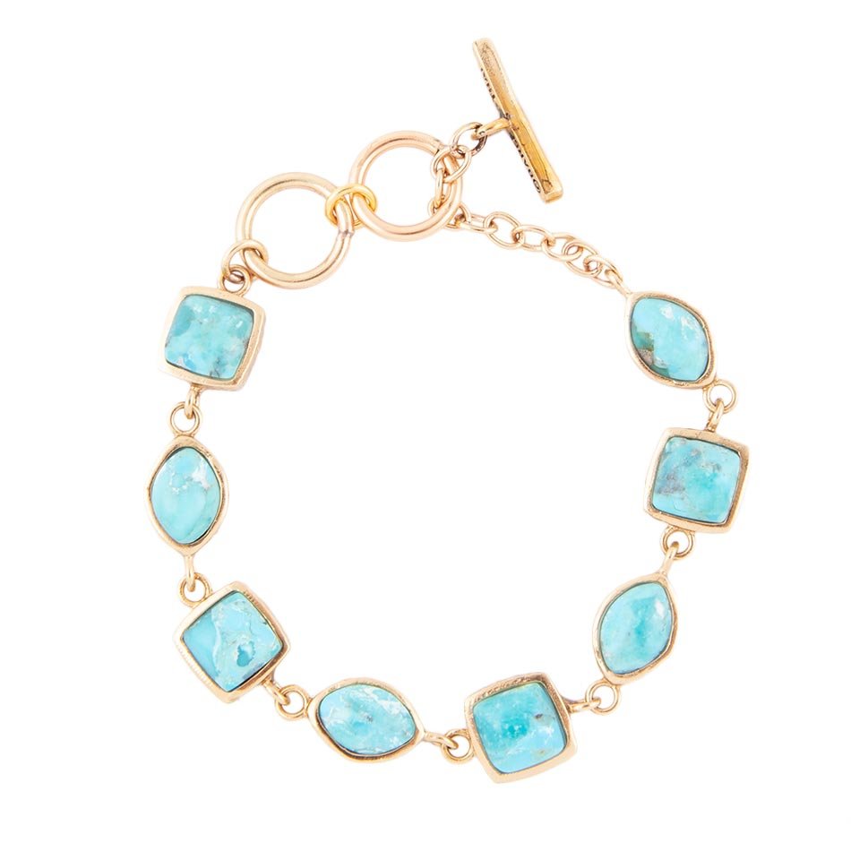 Genuine Blue Turquoise Hammered Golden Link Bracelet – Barse Jewelry
