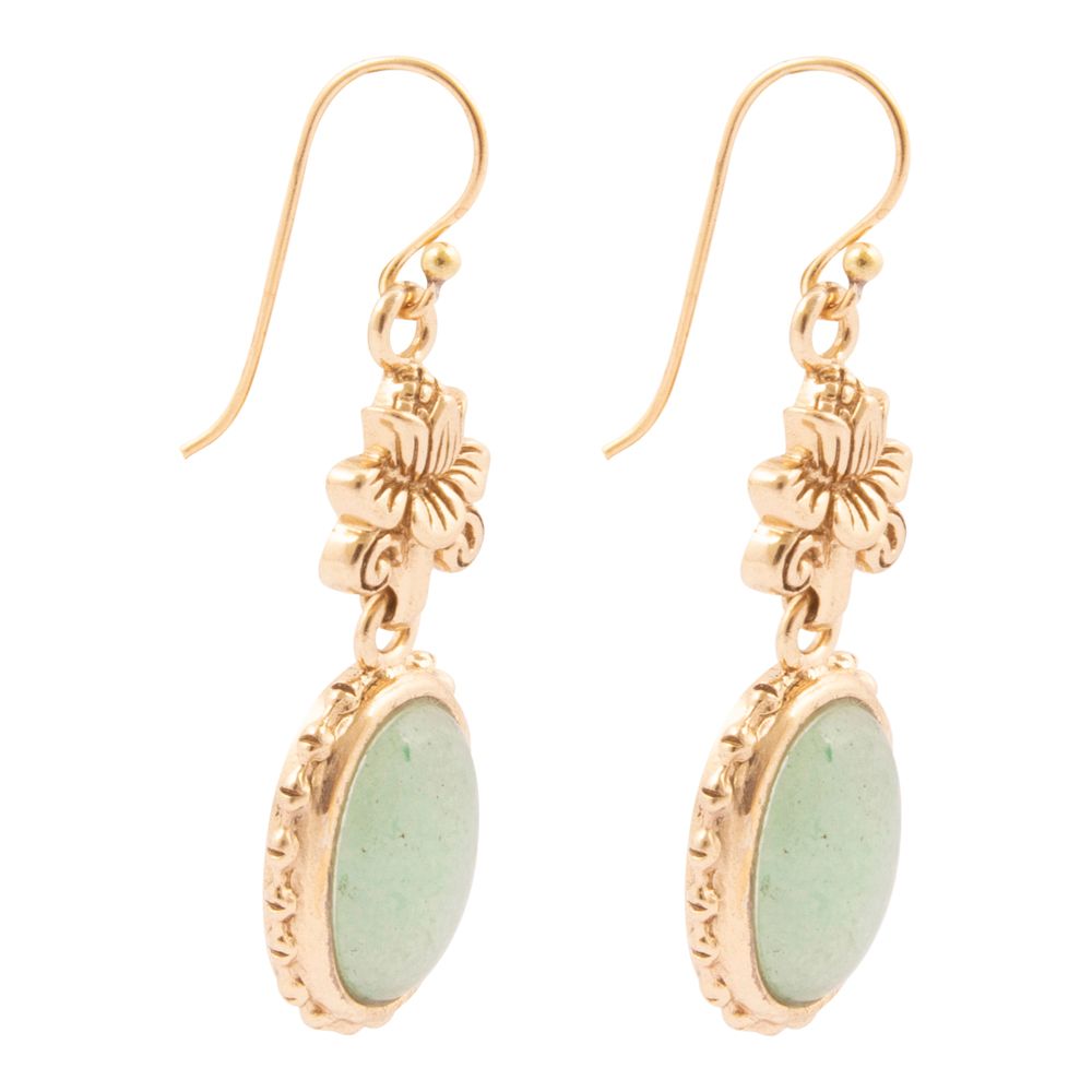 Green Aventurine Golden Lotus Drop Earrings - Barse Jewelry