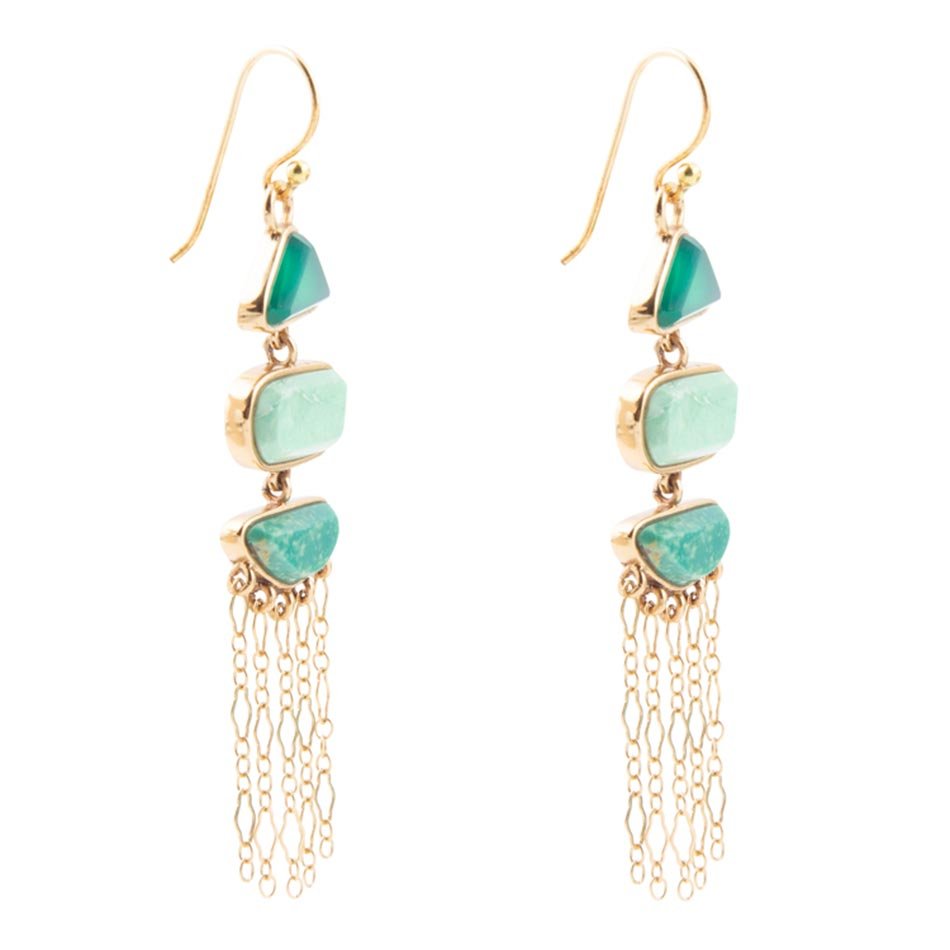 Green Multi Stone Golden Drop Earrings - Barse Jewelry