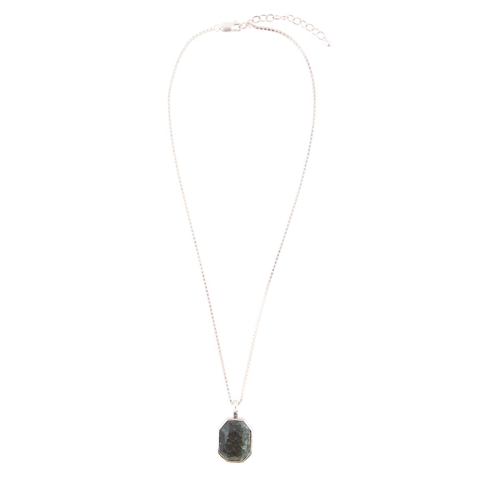 Hammered Green Seraphinite and Sterling Silver Pendant Necklace - Barse Jewelry
