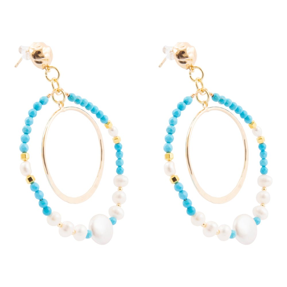 Hepburn Blue Magnesite Double Loop Golden Earrings - Barse Jewelry