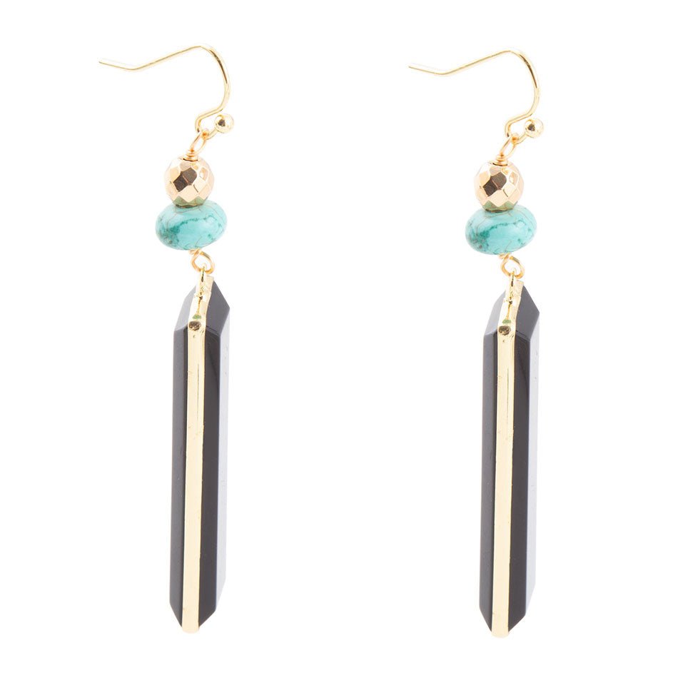 Jett Black Onyx Linear Golden Drop Earrings - Barse Jewelry