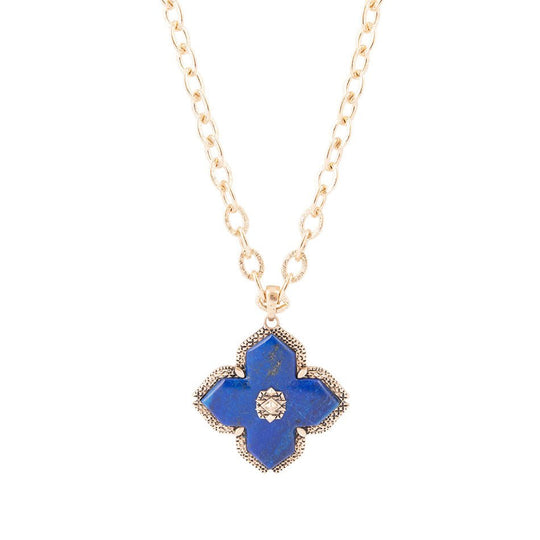 Maltese Cross Blue Lapis Golden Chain Pendant Necklace