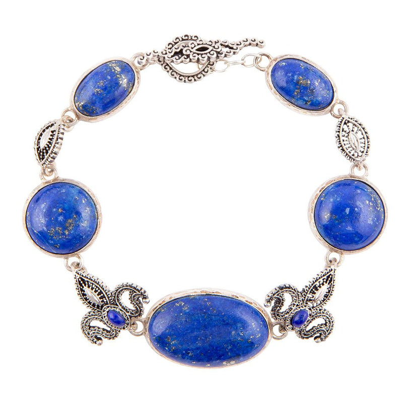 Mehndi Blue Lapis and Sterling Silver Link Bracelet - Barse Jewelry