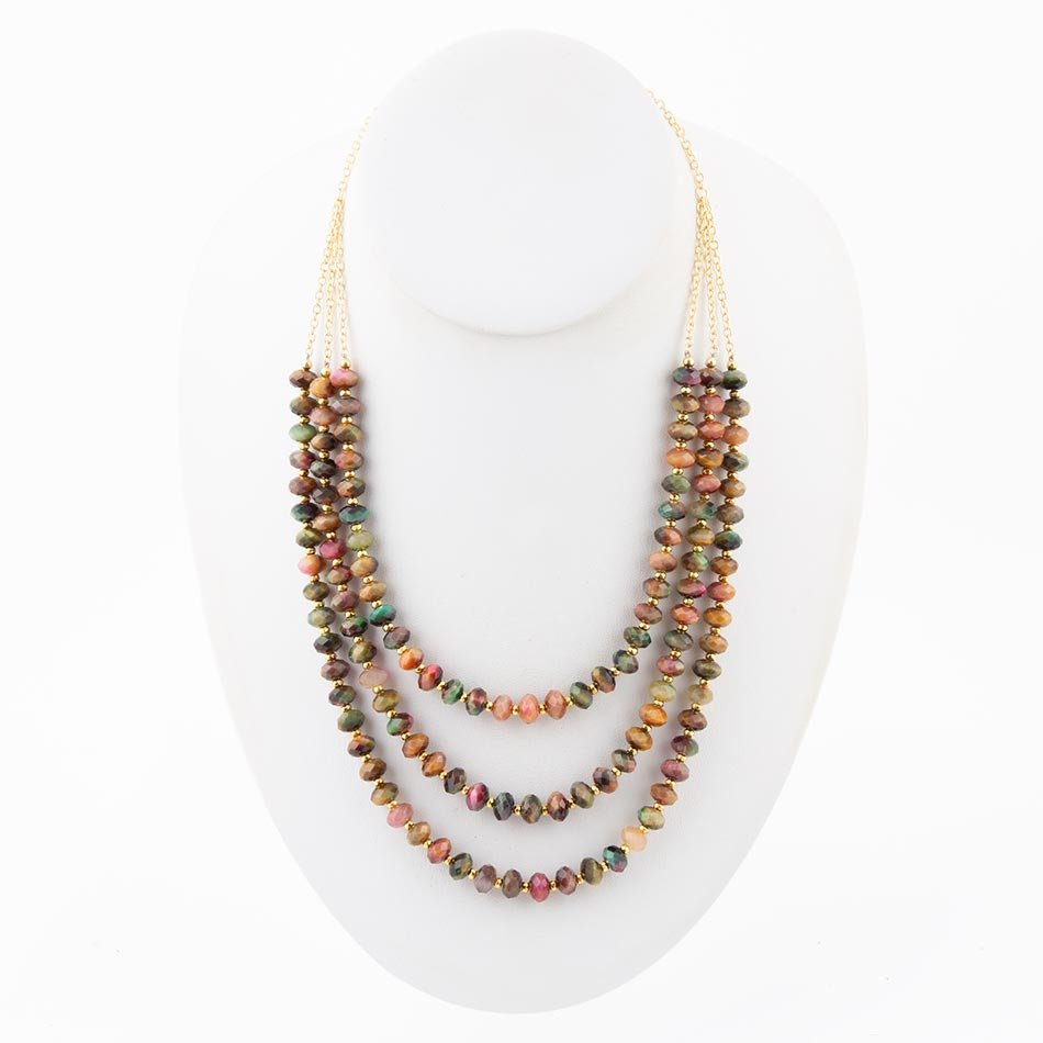 Multicolor Tiger's Eye Strand Golden Necklace - Barse Jewelry