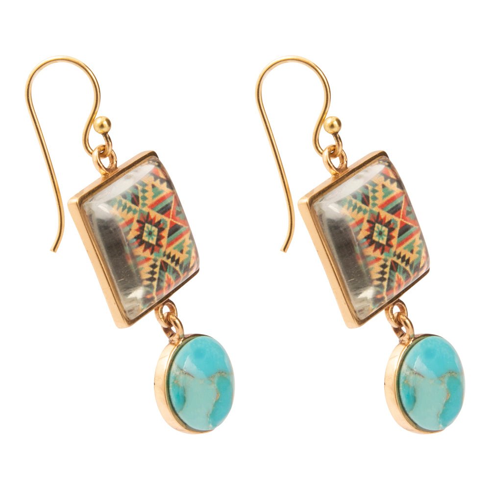 Native Weave Blue Turquoise Golden Drop Earrings - Barse Jewelry