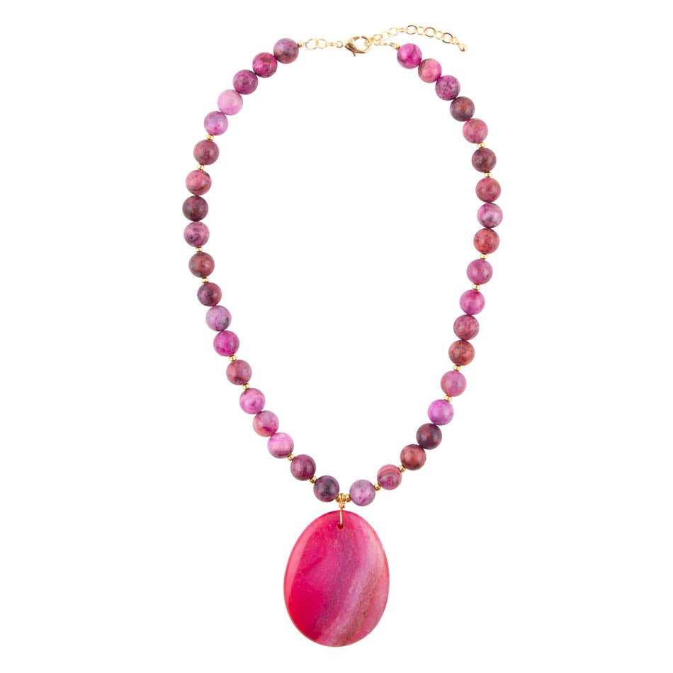 Pink Magenta Dreams Agate Slab Pendant Necklace - Barse Jewelry