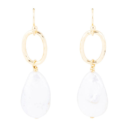 Drops of White Freshwater Pearl Golden Drop Earrings