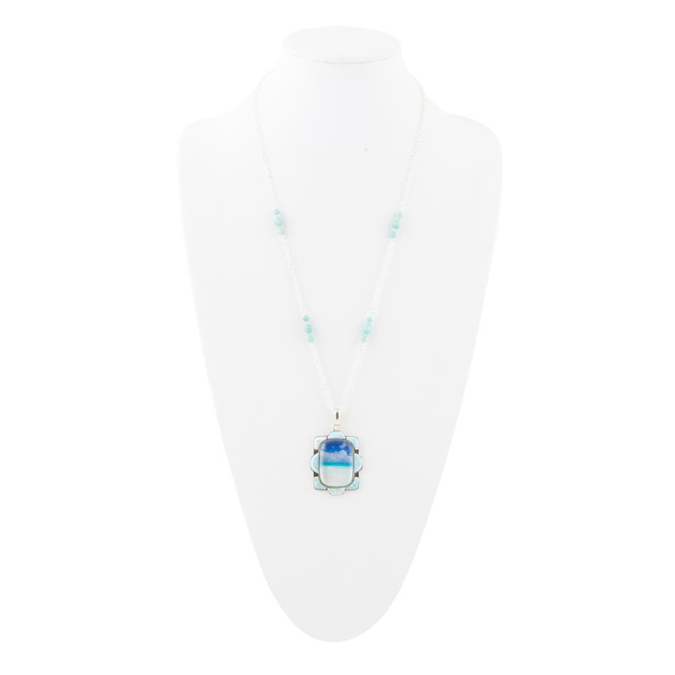 Scenic Beach Blue Larimar and Silver Pendant Necklace