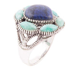Soledad Blue Denim Lapis & Amazonite Sterling Silver Ring - Barse Jewelry