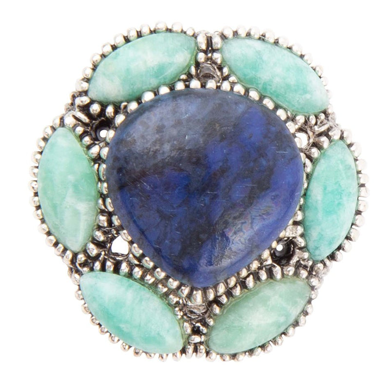Soledad Blue Denim Lapis & Amazonite Sterling Silver Ring - Barse Jewelry