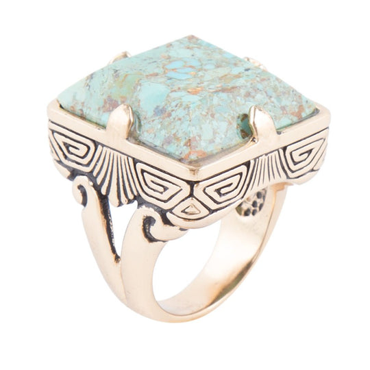 Square Statement Blue Turquoise Golden Ring