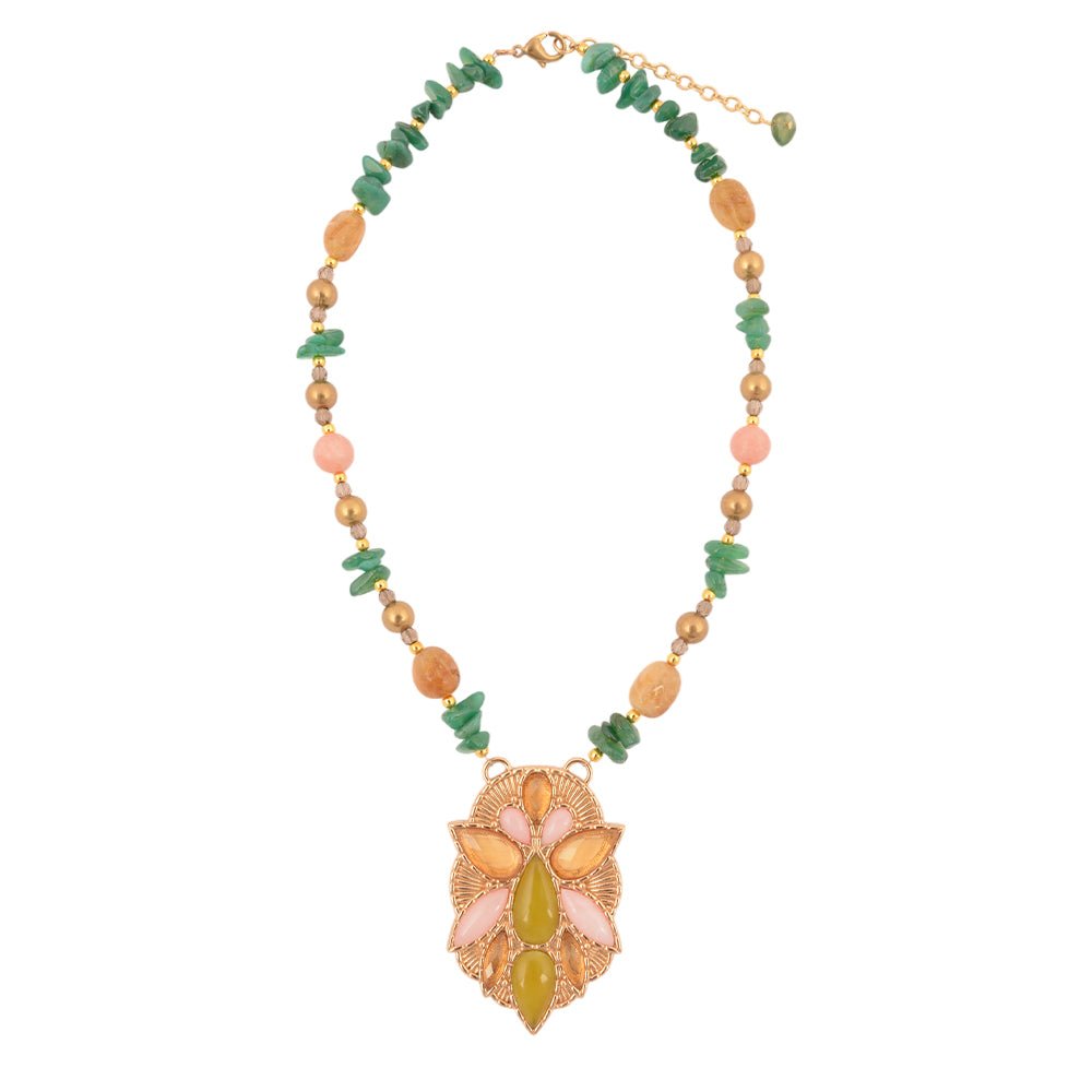 Stargazer Green and Pink Golden Pendant Necklace - Barse Jewelry