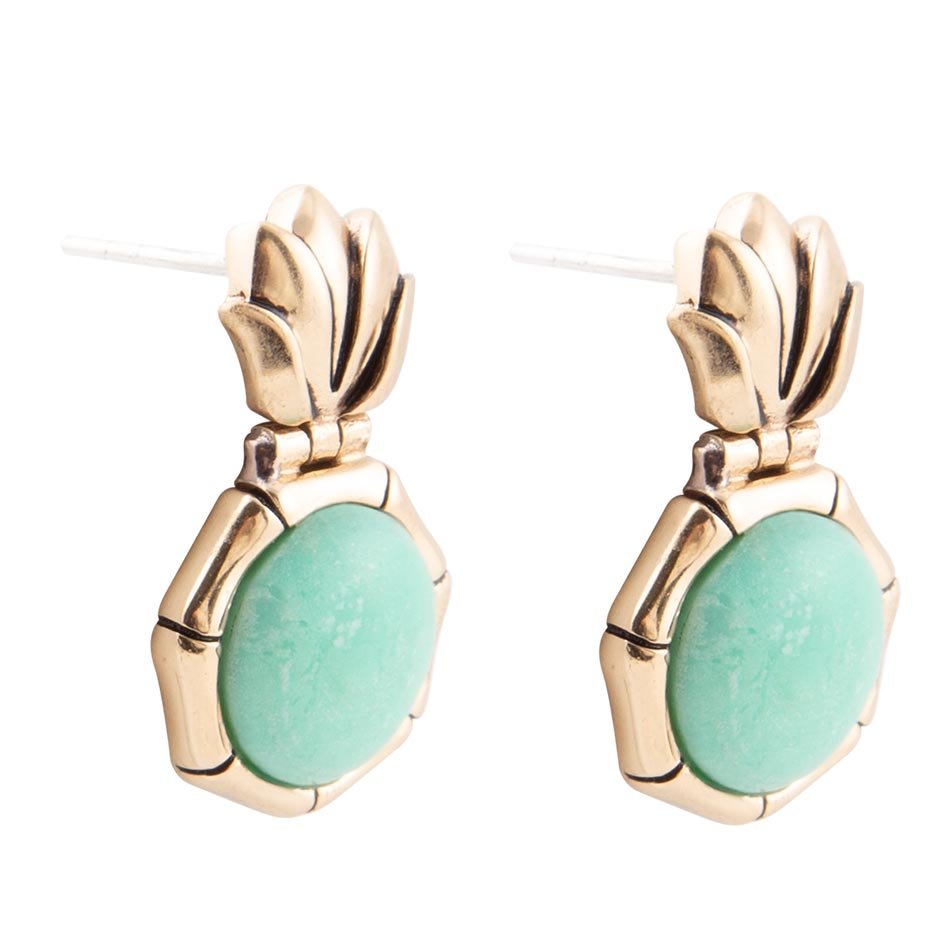 Vibrant Green Chrysoprase Golden Lotus Post Earrings - Barse Jewelry