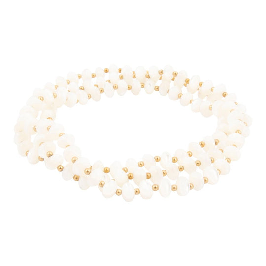 White Mother of Pearl Golden Stretch Bracelet Set