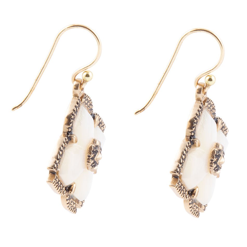 White Mother of Pearl Maltese Cross Golden Drop Earrings - Barse Jewelry