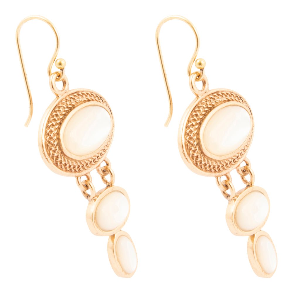 White Mother of Pearl Ovation Golden Drop Earrings - Barse Jewelry