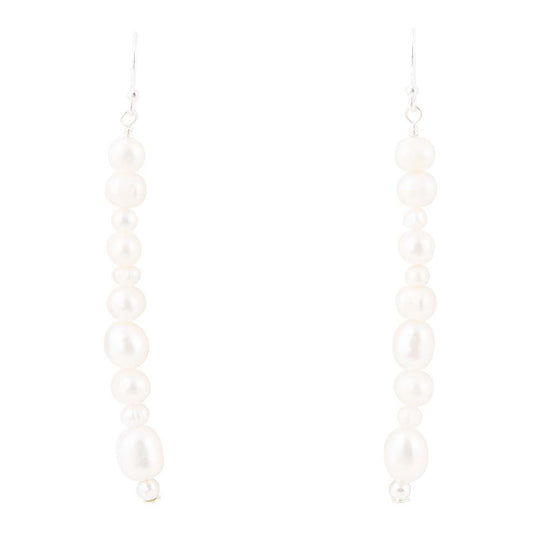 White Pearl Linear Sterling Silver Drop Earrings