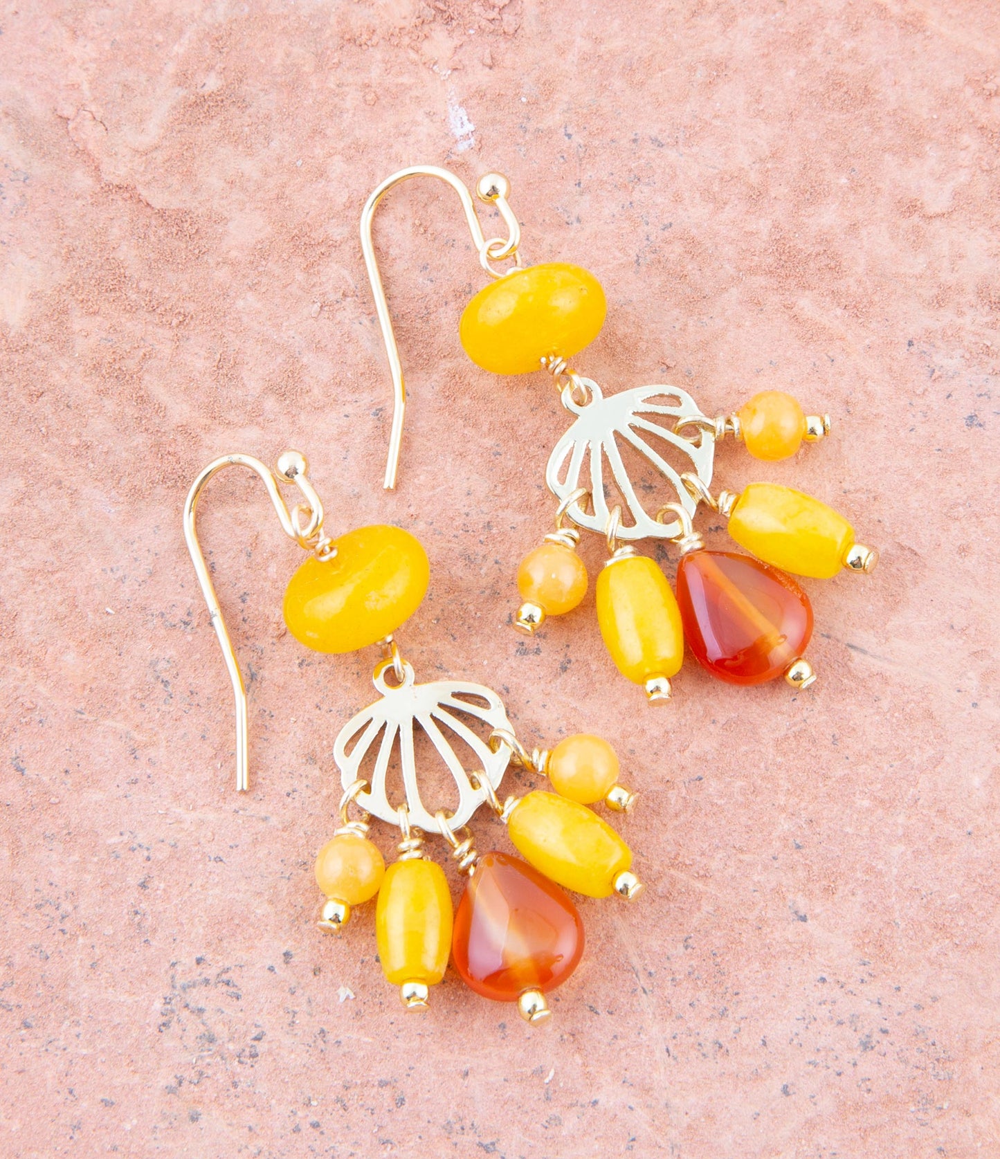 Yellow Carnelian Jade Golden Drop Earrings - Barse Jewelry
