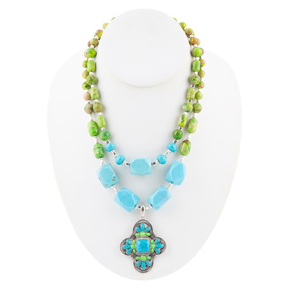 Blue green statement necklace on sale