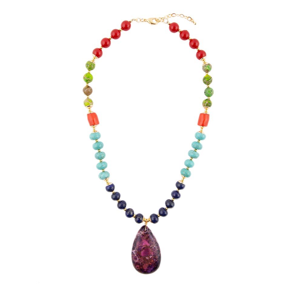 Zion Multi-Color Purple Pendant Necklace - Barse Jewelry