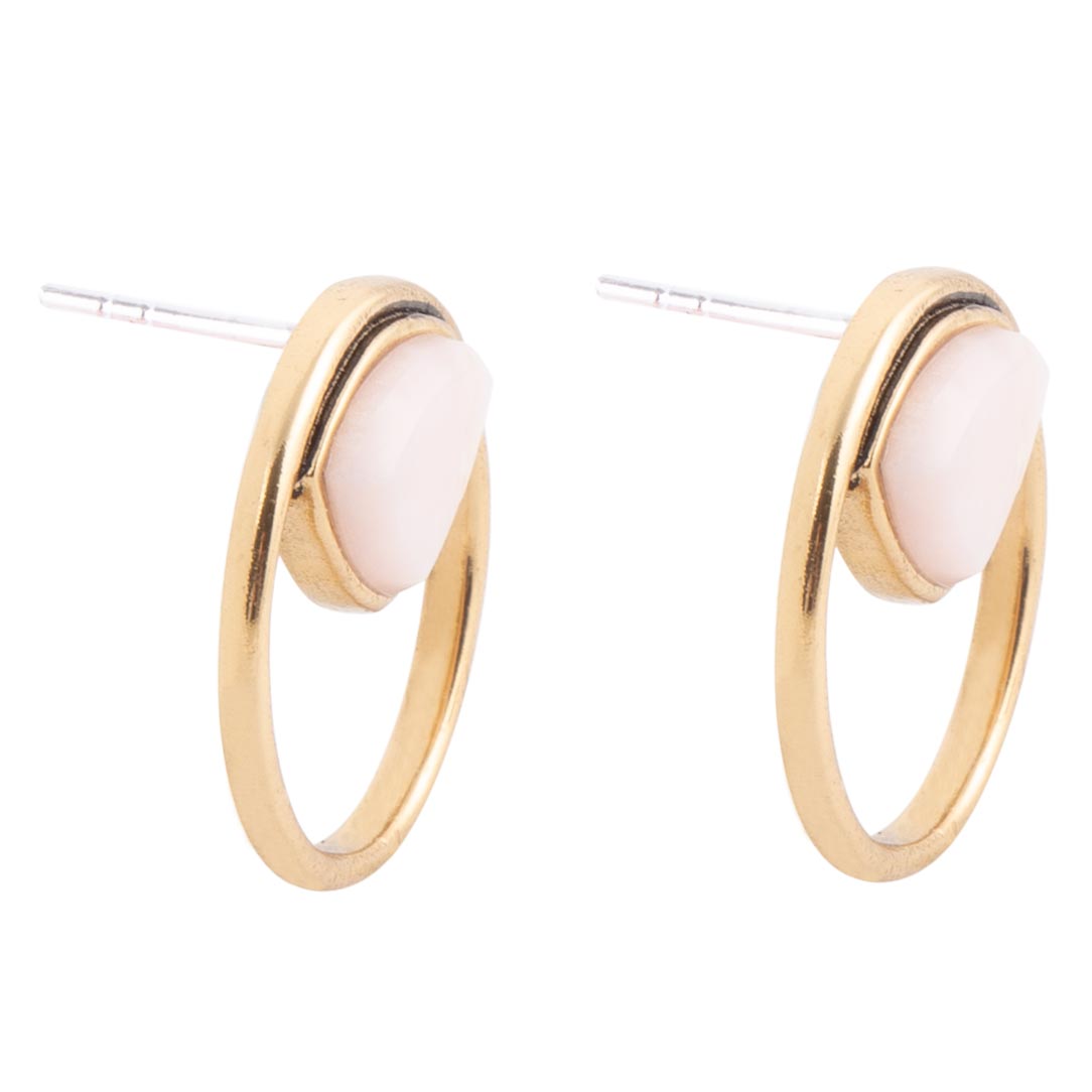 Circle Pink Opal and Golden Bronze Post Earrings - Barse Jewelry