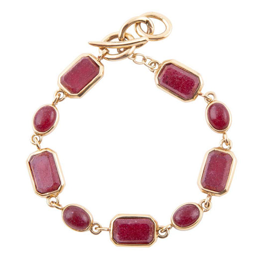 Delicately Red Onyx and Golden Toggle Bracelet