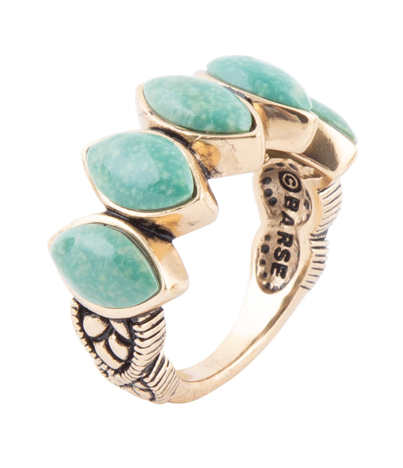 Five Stone Green Turquoise and Golden Bronze Ring - Barse Jewelry
