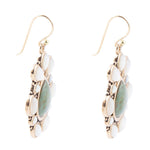 Green Turquoise and White Mother of Pearl Golden Bronze Drop Earrings - Barse Jewelry
