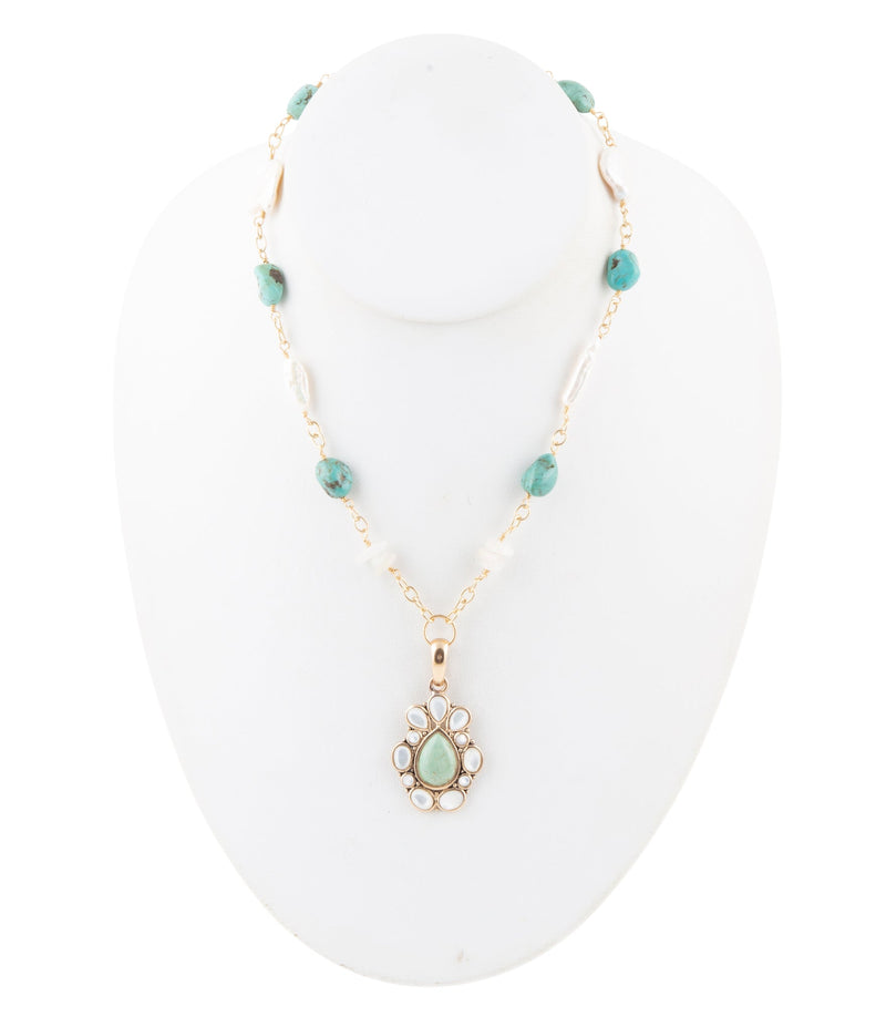 Green Turquoise Pearl Drop Necklace - Barse Jewelry