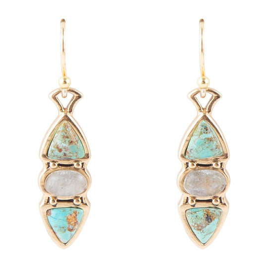 Blue Turquoise and Grey Labradorite Golden Drop Earrings