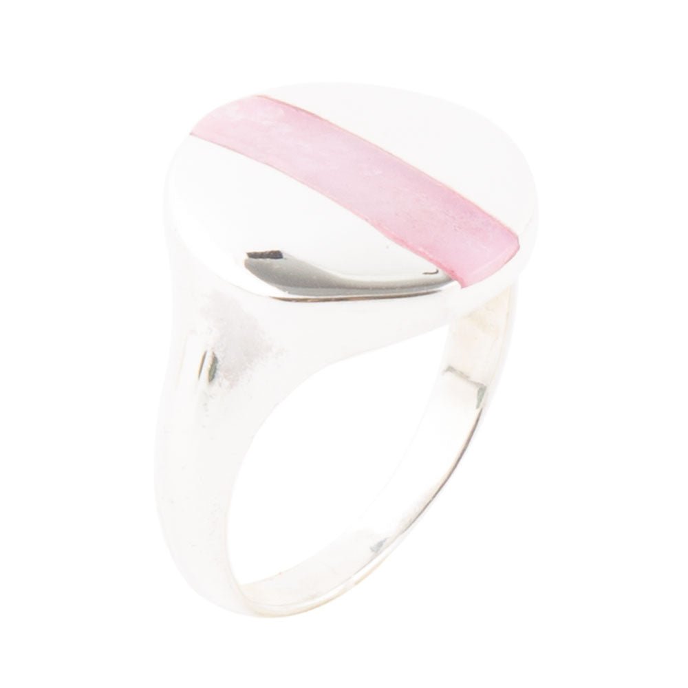 Silver Signet Ring Round Moshi Pink - Orbis