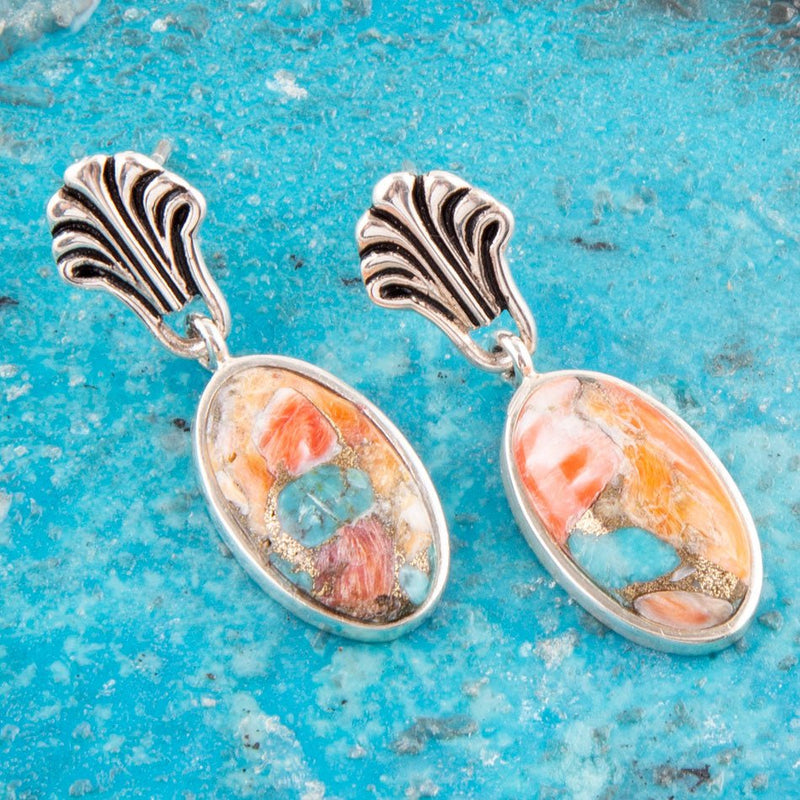 Valerie Turquoise and Spiny Oyster Sterling Silver Earrings - Barse Jewelry