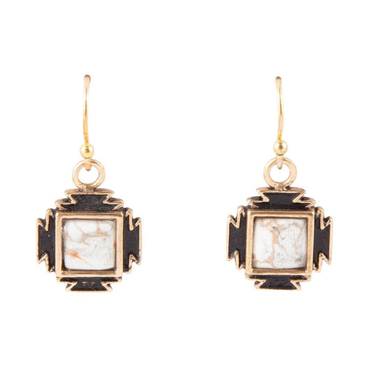 White Jasper Aztec Earrings