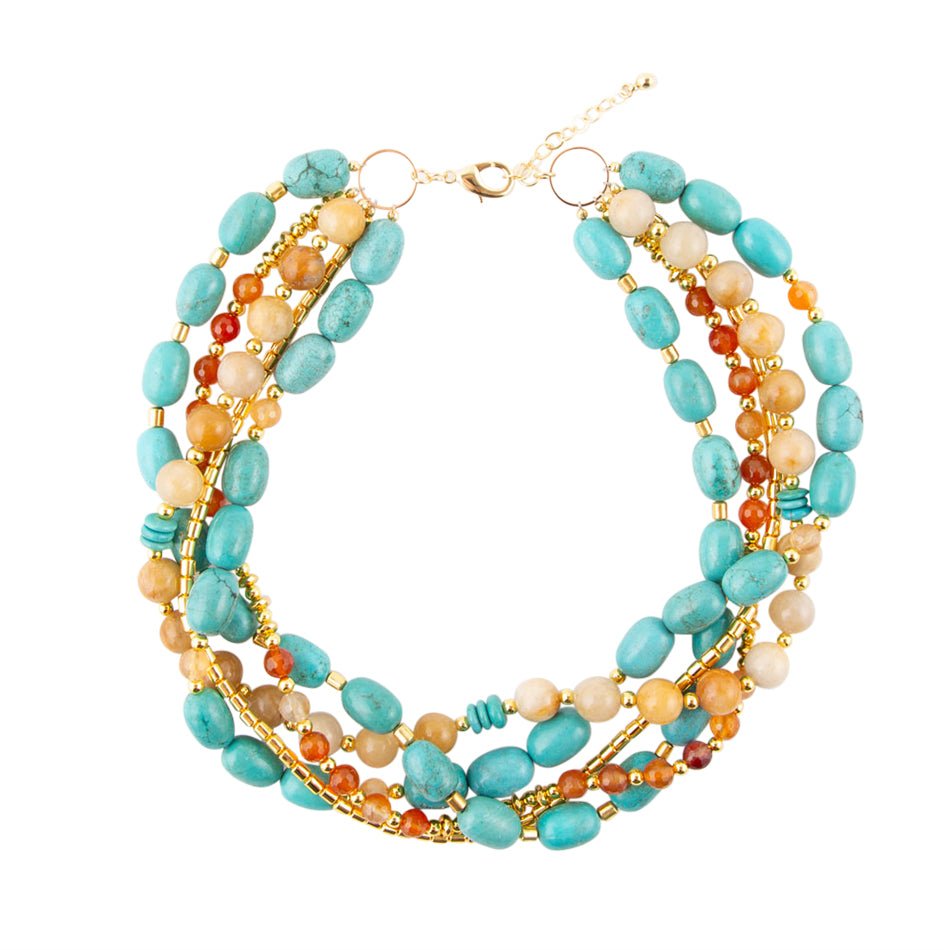 BOCAR Women's 5 Layer Turquoise Beaded Necklace & Earrings Set - Statement Vintage Jewelry Set