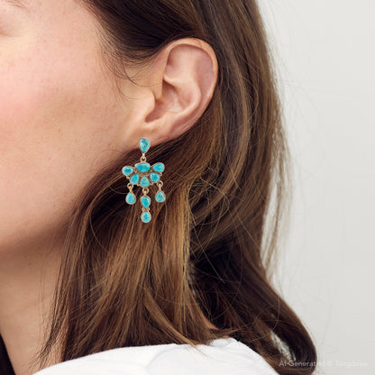 Durango Blue Turquoise Golden Chandelier Earrings