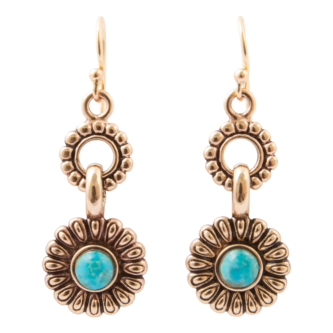Agave turquoise bronze earrings front view on white